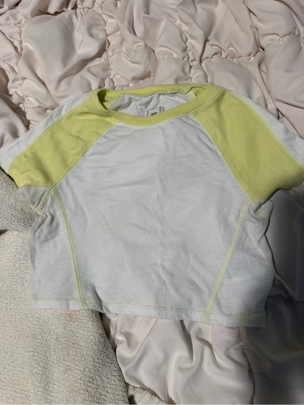 BDG White Tee with Light Yellow Raglan Sleeves
